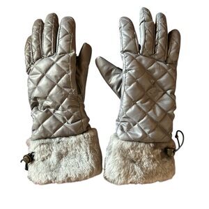 UGG Gray Quilted Gloves With Faux Fur